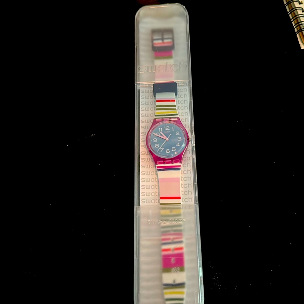 🔥1DAY SALE NET swatch watch FUNNY LINES GP153 Purple pinks green. All paperwork